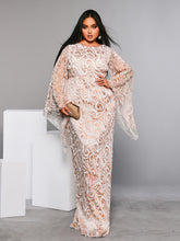 Plus Crew Neck Bell Sleeve Gold Dress
